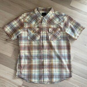 PRANA plaid snap shirt L short sleeve